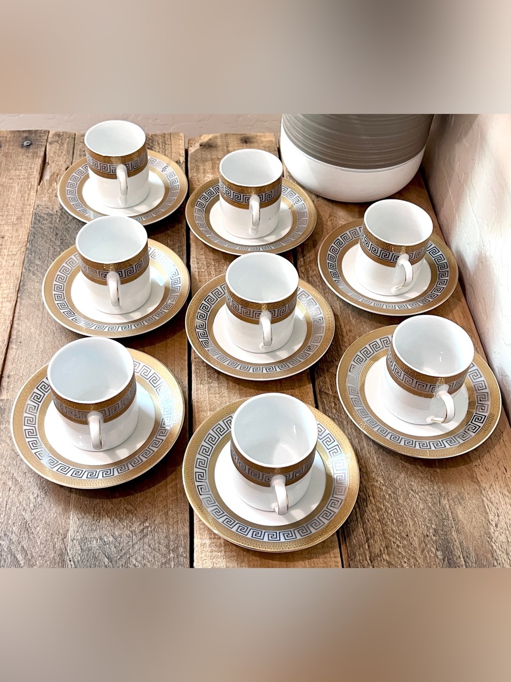 Queen's Luxury 24K Gold Plated Greek Key Demitasse Set of 8 - Japan - Picture 2 of 5